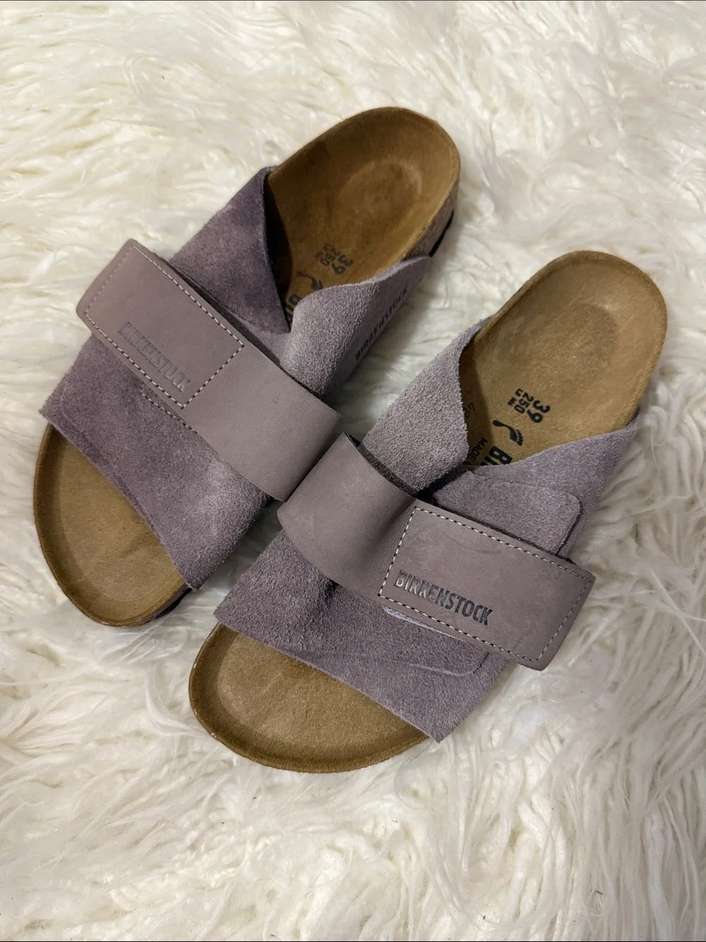 RARE Birkenstock Kyoto Nubuck Lavender Suede Slide Sandals 38 or 7.5 - Picture 5 of 9